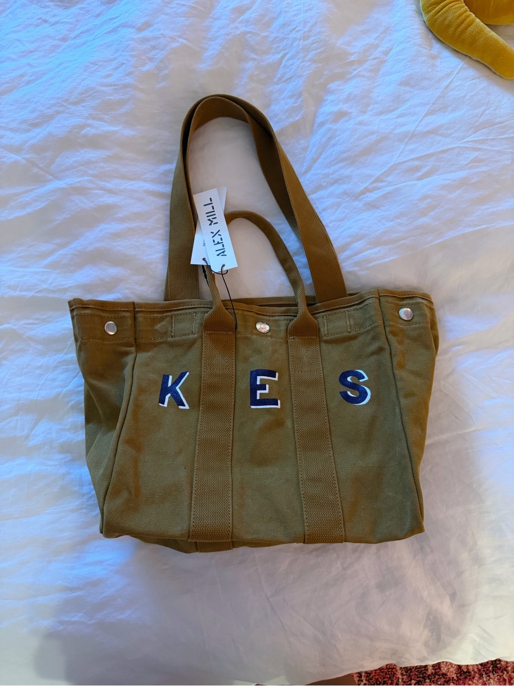 Alex Mill Canvas Daily Tote with Blue Lettering